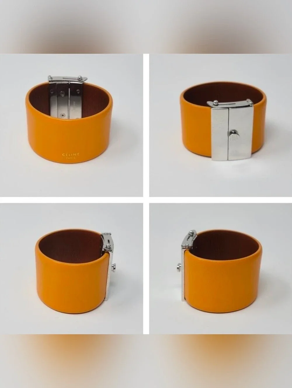 CELINE Yellow Leather Cuff SZ Small - Picture 2 of 5